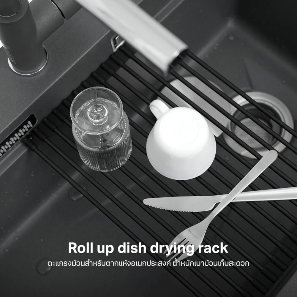 ซิงค์ล้างจานแกรนิตม่ายน้ำตก 1 หลุม หินแกรนิตสังเคราะห์ EVE รุ่น ROMA 750/480 SUPER GREY ขนาด 75 ซม. สีเทา